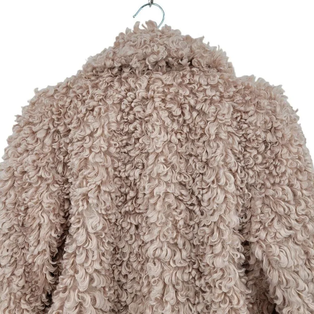 Tahari‎ Teddy Coat M Pink Vegan Faux Fur Curly Textured Jacket Barbiecore Comfy